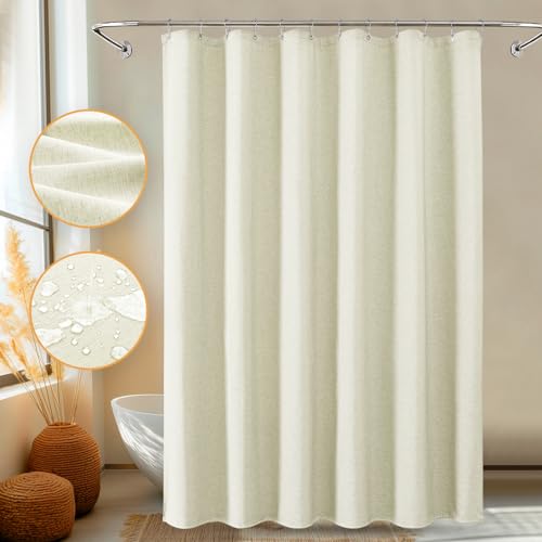 Duschvorhang beige,blasenfreier Duschvorhang mit Leinenstruktur, weicher, doppellagiger, wasserdichter Duschvorhang mit intelligenter Funktion und Edelstahlhaken für das Badezimmer,183x214cm(Beige) von FY&XZH