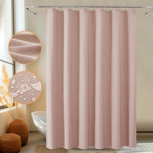 Duschvorhang Pink, blasenfreier Duschvorhang mit Leinenstruktur, weicher, doppellagiger, wasserdichter Duschvorhang mit intelligenter Funktion und Edelstahlhaken für das Badezimmer,153x183cm(Rosa) von FY&XZH