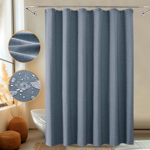 FY&XZH Duschvorhang, blasenfreier Duschvorhang mit Leinenstruktur, weicher, doppellagiger, wasserdichter Duschvorhang mit intelligenter Funktion und Edelstahlhaken für das Badezimmer, 92x183cm (blau) von FY&XZH