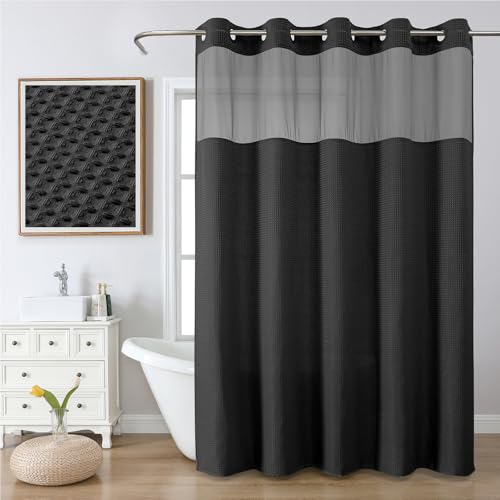 FY&XZH Hakenloser Duschvorhang aus Waffelgewebe mit Mesh-Fenster, Duschvorhang mit laminiertem wasserdichtem Rücken, Maschinenwaschbar, 180 x 190 cm,Schwarz FY&XZH Hakenloser Duschvorhang aus Waffelgewebe mit Mesh-Fenster, Duschvorhang mit laminiertem wasserdichtem Rücken, Maschinenwaschbar, 180 x 190 cm,Schwarz von FY&XZH