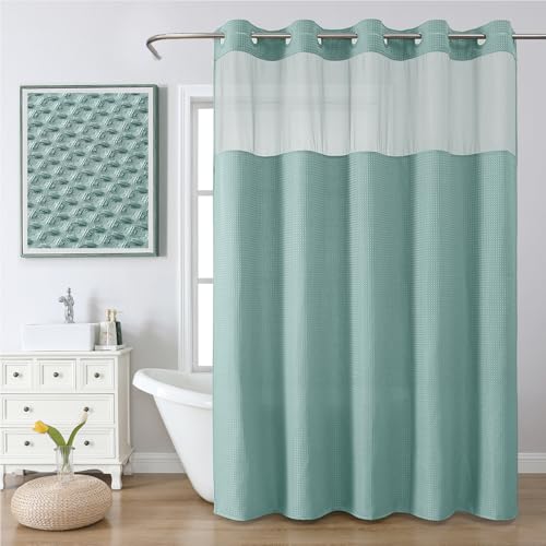 FY&XZH Hakenloser Duschvorhang aus Waffelgewebe mit Mesh-Fenster, Duschvorhang mit laminiertem wasserdichtem Rücken, Maschinenwaschbar,180 x 190 cm,Blaugrün FY&XZH Hakenloser Duschvorhang aus Waffelgewebe mit Mesh-Fenster, Duschvorhang mit laminiertem wasserdichtem Rücken, Maschinenwaschbar,180 x 190 cm,Blaugrün von FY&XZH