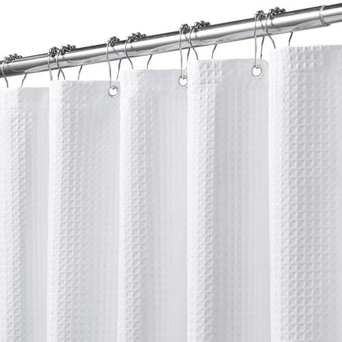 FY&XZH Robuster Duschvorhang aus Waffelpiqué mit Edelstahlhaken – Dickes Stoffgewebe für Bad, Hotel, Spa & Salon – 183 x 183cm (Weiß) von FY&XZH