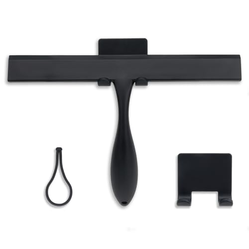 FY&XZH Silikon-Duschabzieher mit Haken, Schwarz Duschabzieher mit ergonomischem, dickem Griff, 27.9 cm Duschabzieher mit langem Stiel für Duschkabinen, Badezimmer, Küchen, Spiegel, Fliesen und Fenster von FY&XZH