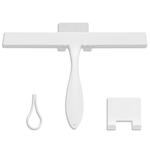 Silikon-Duschabzieher mit Haken, weißer Duschabzieher mit ergonomischem, dickem Griff, 27.9 cm Duschabzieher mit langem Stiel für Duschkabinen, Badezimmer, Küchen, Spiegel, Fliesen und Fenster von FY&XZH