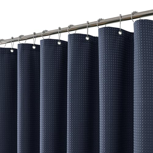 Strapazierfähiger Waffelgewebe Duschvorhang mit Edelstahl-Haken, dicker Stoff für Badezimmer, Hotel, Spa und Salon, 122,9 x 182,9 cm (B x H), Marineblau von FY&XZH