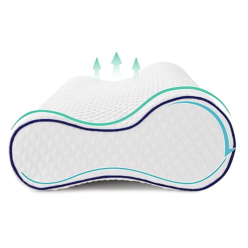 FYB Doppelrolle Nackenkissen, Memory Foam Nackenkissen,Nackenkissen,Antischnarchkissen,Ergonomisches Kopfkissen, Geeignet für Rücken- und Seitenschläfer (Navy blau,60 * 30 * 10/13CM) von FYB