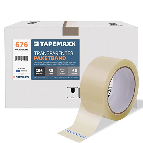 FYBR TAPEMAXX 576 Rollen Transparentes Paketklebeband Paketband Packband Packing Tape Paket Packetbandrolle Verpackungsband 48 mm x 66 m - Packetband Packetkleband Basic Pack Umzug Klar von FYBR