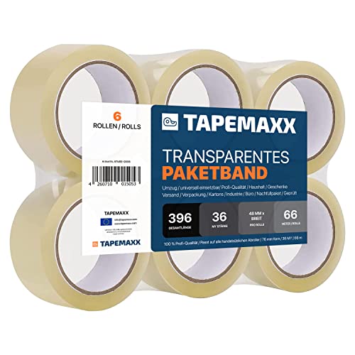 FYBR TAPEMAXX 6 Rollen Transparentes Paketklebeband Paketband Packband Packing Tape Paket Packetbandrolle Verpackungsband 48 mm x 66 m - Packetband Packetkleband Basic Pack Umzug Klar FYBR TAPEMAXX 6 Rollen Transparentes Paketklebeband Paketband Packband Packing Tape Paket Packetbandrolle Verpackungsband 48 mm x 66 m - Packetband Packetkleband Basic Pack Umzug Klar von FYBR