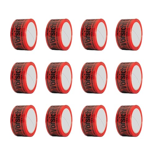 FYBR TAPEMAXX Vorsicht Glas 12 Rollen rotes Klebeband Achtung Bruchgefahr Caution Glass Fragile Paketband Zerbrechlich Warnung Packband Schwarz Piktogramm Paket (12 Rollen) von FYBR