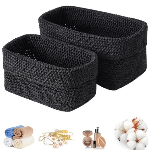 2er Set Aufbewahrungskorb Körbe Aufbewahrung Geflochten Baumwollseil, Stapelbare Häkelkorb Regalkörbe Wäschekorb Organizer Körbe, Gewebte Bad Körbe Für Handtücher Kosmetik Spielzeug Schmuck (Schwarz) von FYBlossom
