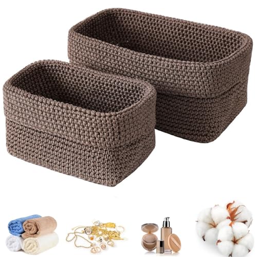 2er Set Aufbewahrungskorb Körbe Aufbewahrung Geflochten Baumwollseil, Stapelbare Häkelkorb Regalkörbe Wäschekorb Organizer Körbe, Gewebte Bad Körbe Für Handtücher Kosmetik Spielzeug Schmuck (Braun) von FYBlossom