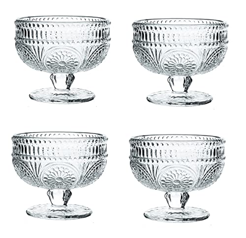 4 Stück Eisbecher Glas Dessertschalen Set, Retro Eiscremegläser 300ML Dessertgläser Desserttasse Mit Fuß, Wiederverwendbare Klare Eisgläser Servierschale Für Eis Dessert Obst Pudding Mousse (Stil B) von FYBlossom
