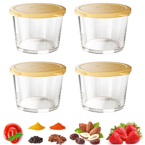 4 Stück Glasbehälter Mit Deckel, 280ml Glas Vorratsdosen Frischhaltedosen Mit Luftdicht Silikondeckel, Kleine Glas Aufbewahrungsbehälter Salatdressing Behälter To Go Für Saucen Früchte Nüsse(Gelb) von FYBlossom