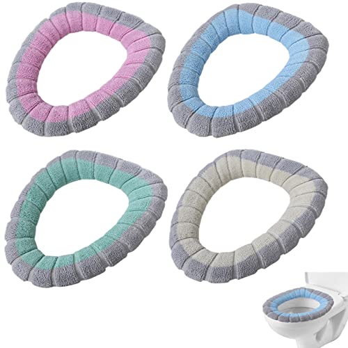 4 Stück WC-Sitzbezug Plüsch Toilettensitzabdeckung, Waschbar Toilettensitzbezug Toilettensitz Pads WC-Sitzwärmer Toilettensitzauflagen, Toilleten Sitz Abdeckungskissen Für Damen Mamas Altere Menschen von FYBlossom