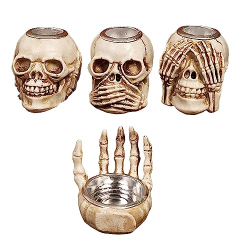 4er Set Halloween Totenkopf Skeletthand Kerzenständer Halloween Deko, Gothic Kerzenleuchter Schädel Kerzenhalter Aus Kunstharz, Halloween Totenkopf Deko Teelichthalter Für Tisch Heimdekoration von FYBlossom