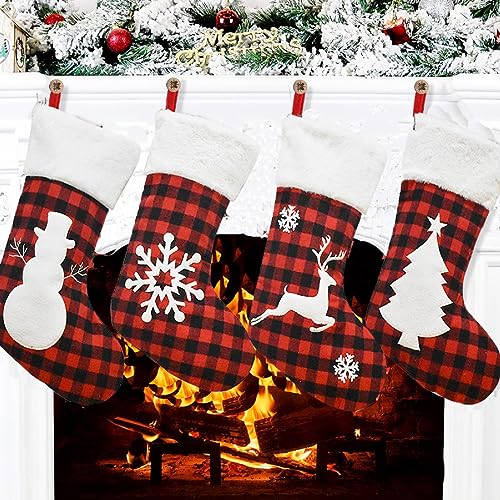 4er Set Weihnachsstrumpf Groß Nikolausstiefel Zum Befüllen, Nikolausstrumpf Weihnachtssocken Zum Aufhängen, Weihnachten Geschenktasche Weihnachtsdeko Für Weihnachtsbaum/ Kamin/ Wand/ Treppe (Stil C) von FYBlossom