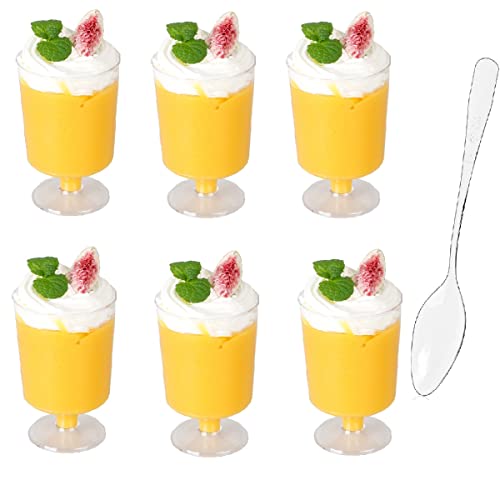 50 Stück Mini Desserttassen Dessertbecher Mit Löffeln, 100ML Plastik Klare Dessertschalen Runde Dessertgläser Eisbecher Set, Wiederverwendbare DIY Servierschale Für Dessert Pudding Mousse Eiscreme von FYBlossom