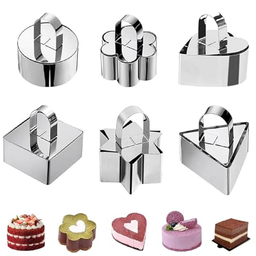 6 Stück Mini Kuchenring Dessertringe Speiseringe Set, 8cm Kleine Edelstahl Tortenring Mousse Ringe Mit Pusher, Klein Backring Servierring Kuchenform Für DIY Mousse Desserts Kuchen Pudding (Stil A) von FYBlossom