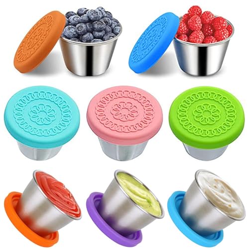 6 Stück Salatdressing Behälter, 70ml Kleine Edelstahl Gewürzbehälter Frischhaltedosen Mit Silikon Deckel, Auslaufsichere Mini Saucen Behälter Lebensmittelbehälter Set Für Snacks, Dips Und Gewürze von FYBlossom