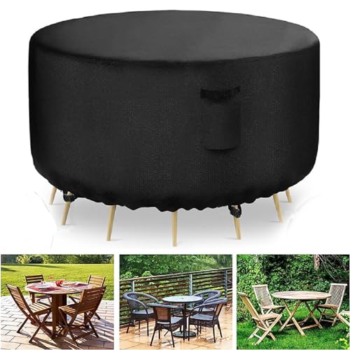 Abdeckung Für Gartenmöbel Rund, 210D Oxford Gartentisch Abdeckung Wasserdichtes Winddicht Abdeckhaube Gartenmöbel, UV-Beständig Gartentischabdeckung Schutzhülle Für Möbelsets Gartentisch (215*70cm) von FYBlossom