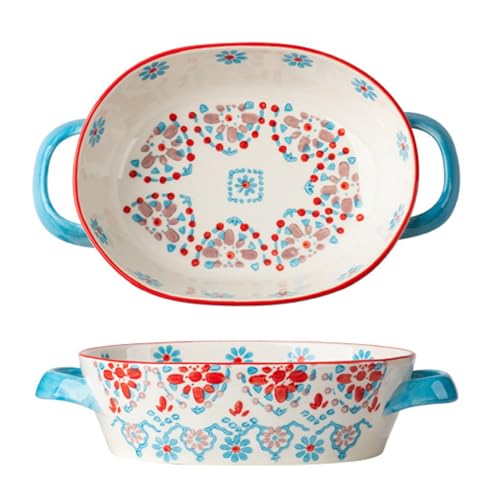 Auflaufform Klein Keramik, 800ML Lasagneform Keramik Backform Eckige Ofenformen Mit Griffen, Rechteckig Auflaufform Porzellan Backform Lasagne Tiramisu Auflauf (Multicolor, C) von FYBlossom
