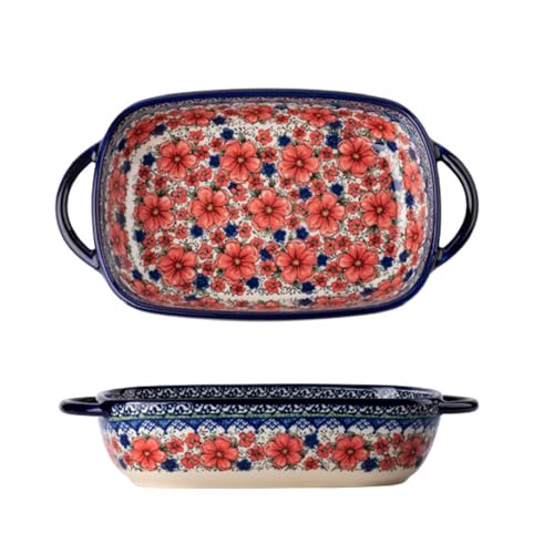Auflaufform Klein Keramik| Rechteckig Lasagneform Für 1 Personen| Vintage Keramik Lasagne Pfannen Ofenform| Porzellan Backform Mit Griff Für Lasagne, Tiramisu, Auflauf| 23.5x13x5cm (Stil C) von FYBlossom