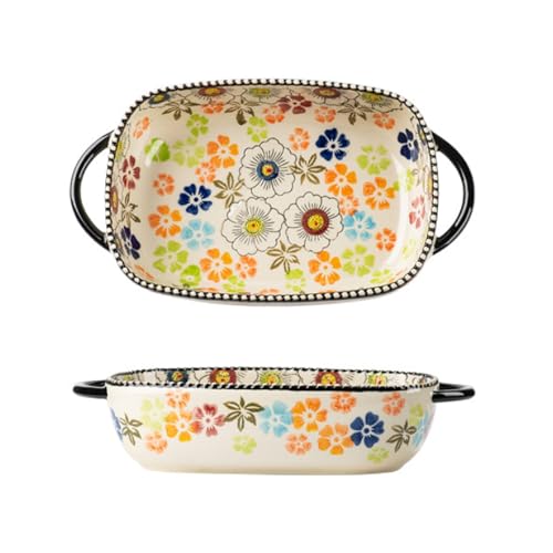 Auflaufform Klein Keramik| Rechteckig Lasagneform Für 1 Personen| Vintage Keramik Lasagne Pfannen Ofenform| Porzellan Backform Mit Griff Für Lasagne, Tiramisu, Auflauf| 23.5x13x5cm (Stil D) von FYBlossom