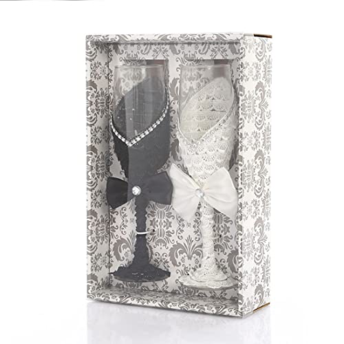 Champagner Glas Hochzeit Sektglas Rotweingläser, 2er Set Weißweingläser Champagnergläser Für Braut Und Bräutigam, Kreative Weingläser Sektgläser Geschenk Zur Hochzeit, Verlobung & Jahrestag (Stil C) von FYBlossom