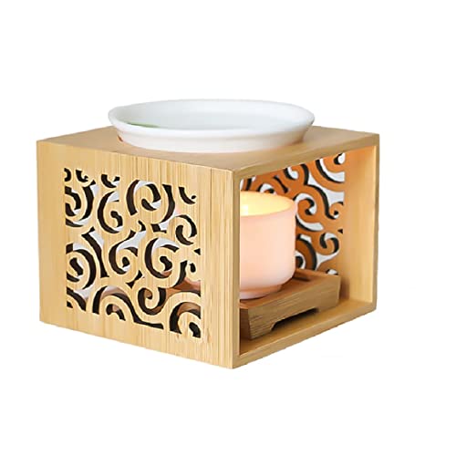 Duftlampe Holz Aroma Diffuser Für ätherische öle, Holz Wachsschmelzbrenner Mit Keramikschale, Dekorativer Teelicht Kerzenhalter Holz Aromadiffusoren Für Spa, Yoga, Meditation, Einweihungsgeschenk von FYBlossom