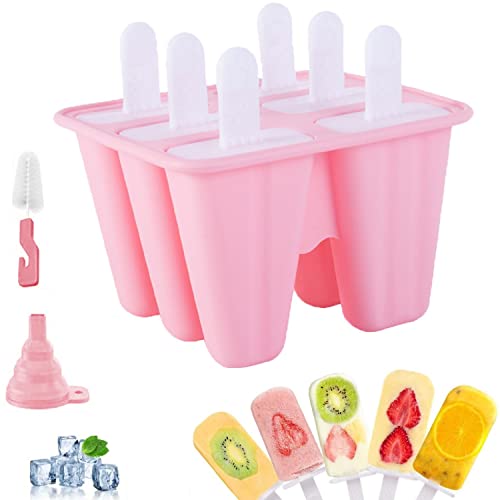 Eisformen Silikon Am Stiel 6 Popsicle Formen Set, Wiederverwendbar Eis Am Stiel Formen Silikon Mit Reinigungsbürste Und Silikon Trichter, DIY Eiscreme Formen Für Kinder Und Erwachsene, BPA Frei (Rosa) Eisformen Silikon Am Stiel 6 Popsicle Formen Set, Wiederverwendbar Eis Am Stiel Formen Silikon Mit Reinigungsbürste Und Silikon Trichter, DIY Eiscreme Formen Für Kinder Und Erwachsene, BPA Frei (Rosa) von FYBlossom