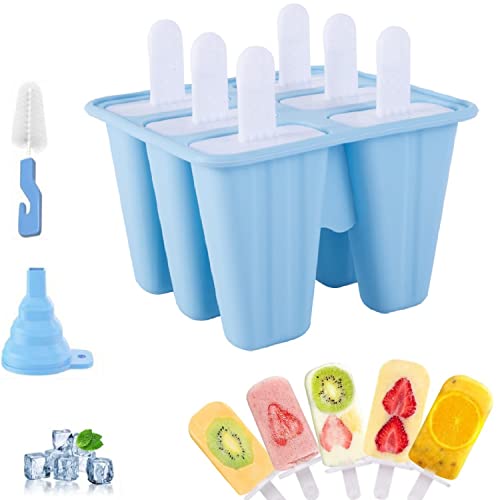Eisformen Silikon Am Stiel 6 Popsicle Formen Set, Wiederverwendbar Eis Am Stiel Formen Silikon Mit Reinigungsbürste Und Silikon Trichter, DIY Eiscreme Formen Für Kinder Und Erwachsene, BPA Frei (Blau) Eisformen Silikon Am Stiel 6 Popsicle Formen Set, Wiederverwendbar Eis Am Stiel Formen Silikon Mit Reinigungsbürste Und Silikon Trichter, DIY Eiscreme Formen Für Kinder Und Erwachsene, BPA Frei (Blau) von FYBlossom