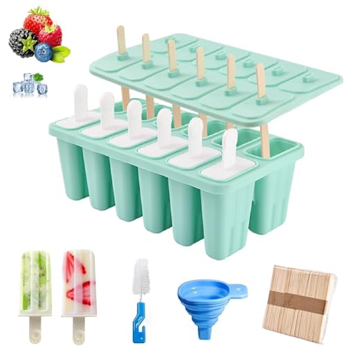 Eisformen Silikon Am Stiel 6 Popsicle Formen Set, Wiederverwendbar Eis Am Stiel Formen Silikon Mit Reinigungsbürste Und Silikon Trichter, DIY Eiscreme Formen Für Kinder Und Erwachsene, BPA Frei von FYBlossom
