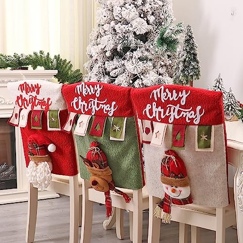 FYBlossom 3 Stück Weihnachten Stuhlhussen Weihnachtsdeko, Weihnachten Stuhlrückenbezüge Esszimmerstuhl Stuhlbezug, Weihnachtsstuhl Rückenbezüge Stuhlhussen Protector Für Abendessen Tisch Party Decor von FYBlossom