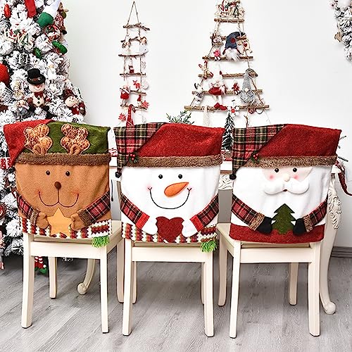 FYBlossom 3 Stück Weihnachten Stuhlhussen Weihnachtsdeko, Weihnachten Stuhlrückenbezüge Esszimmerstuhl Stuhlbezug, Weihnachtsstuhl Rückenbezüge Stuhlhussen Protector Für Abendessen Tisch Party Decor von FYBlossom