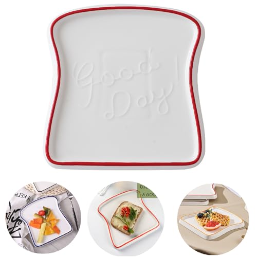 FYBlossom Keramik Dessertteller Frühstücksteller Toast Form Platte, Porzellan Brotteller Kleine Kuchenteller Salatteller Toast Tablett, Kreativ Speiseteller Für Toast Kuchen Snacks Vorspeisen (Rot) von FYBlossom