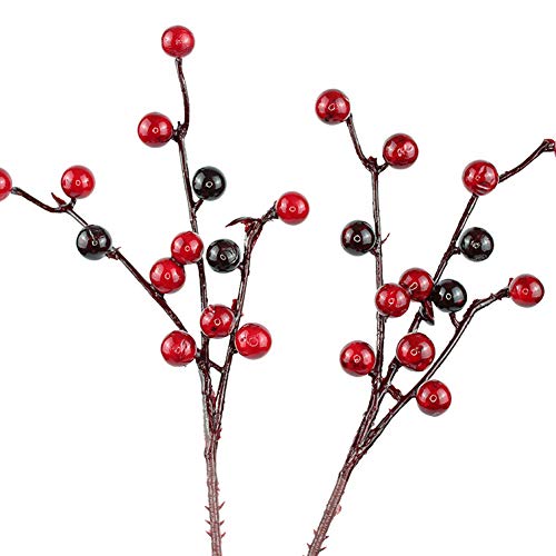 FYBlossom Künstliche Rote Beeren,Deko Zweige mit Roten Beeren Herbstzweige. 10 Stück Weihnachten Picks,Länge 20/26cm. Zweig Beeren Deko (03) von FYBlossom
