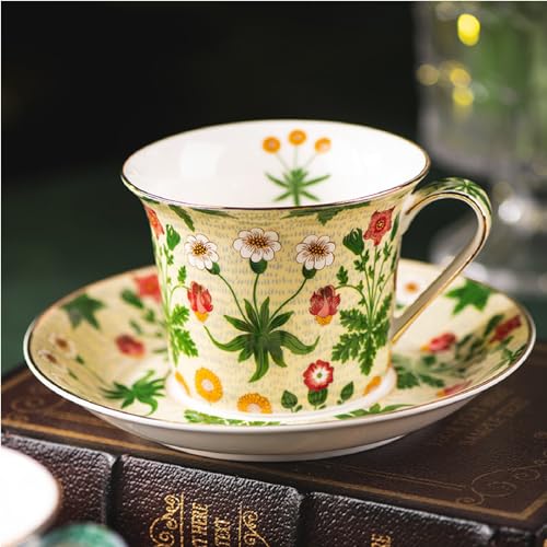 FYBlossom Porzellan Kaffeetassen Mit Untertasse Set, 250ml Vintage Kaffeebecher Keramik Tee-Tasse Espressotassen Cappuccino Tassen Set, Europäischer Stil Kaffeeservice Set Für Latte Tea Milch (B) von FYBlossom