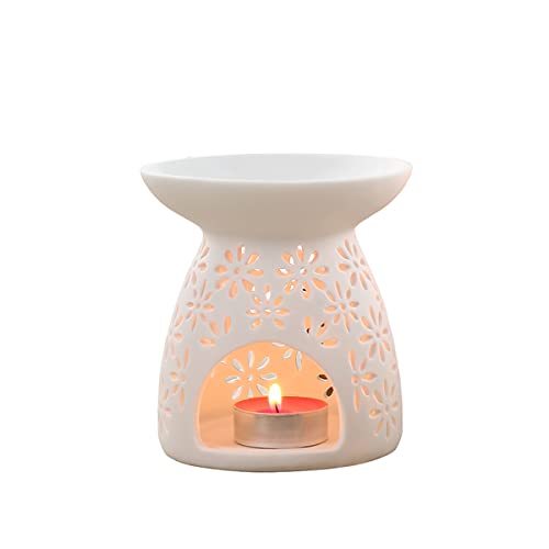 FYBlossom Teelichthalter Aromalampe Duftlampe Aus Keramik, Mini Weiß Kerzenhalter Öl Brenner Mit Candle Kerzenlöffel, Romantisch Blumenmuster Ölbrenner Für Schlafzimmer Dekor, Einweihungsgeschenk von FYBlossom