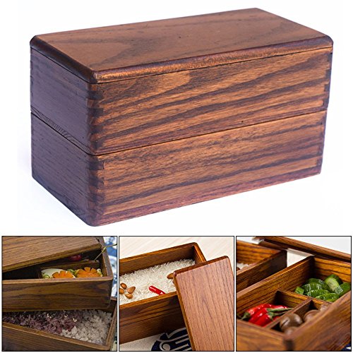 Japanische Bento Box Natürliche Holz Lunchbox, Doppelschicht Design Lunch Box Brotdose Für Kinder Und Erwachsene, Sushi Sandwich Container Für Reisen Schule Camping, Auslaufsicher & BPA Frei von FYBlossom