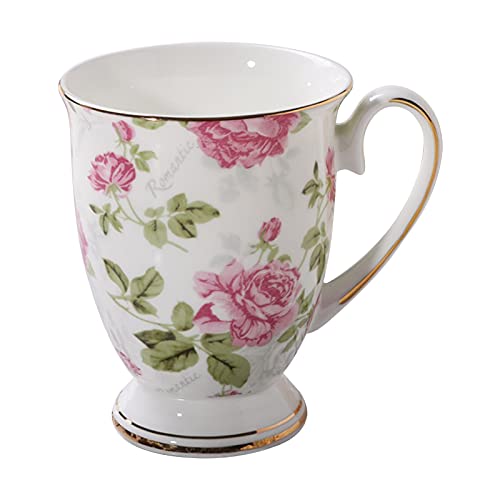 Kaffeebecher Teebecher Aus Porzellan, Keramik Tee-Tasse Kaffeetassen Trinkbecher Mit Griff Für Zuhause Büro, 300ML Unterschiedliche Blumen Muster Tasse Für Kaffee Tee Cappuccino Und Latte (F) von FYBlossom