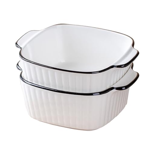 Keramik Auflaufform Souffle Förmchen, 400ML Quadratische Backformen Creme Brulee Schälchen Mit Griffen Für 1 Personen, Porzellan Lasagneform Für Tiramisu, Soufflé, Backofen (2er Set) von FYBlossom