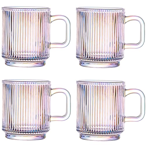 Latte Macchiato Gläser Mit Henkel Und Holzdeckel, 4er Set 340ML Kaffeeglas Teegläser Vertikale Streifen Design Gläser, Borosilikatglas Kaffeetassen Glas Für Cappuccino, Tee, Milch, Bier, Getränke von FYBlossom