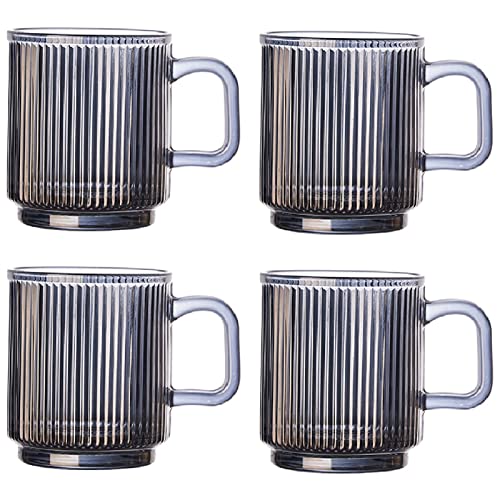 Latte Macchiato Gläser Mit Henkel Und Holzdeckel, 4er Set 340ML Kaffeeglas Teegläser Vertikale Streifen Design Gläser, Borosilikatglas Kaffeetassen Glas Für Cappuccino, Tee, Milch, Bier, Getränke von FYBlossom