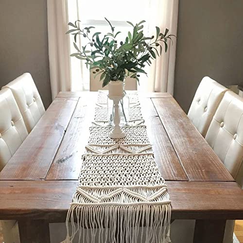 Makramee Tischläufer Boho Deko, Nordic Handgewebt Häkelspitze Elegante Hohle Mesh Tischdecke, Böhmische Tischflagge Tapisserie Mit Quasten Für Hochzeit, Schlafzimmer, Küche, Couchtisch (35*260cm) von FYBlossom