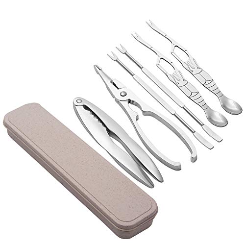 Meeresfrüchtebesteck, Meeresfrüchte Gabeln Picks, Krabben Hummer Picking Tools Edelstahl Packung 6 Stück mit Aufbewahrungsbehälter Hummerzange, 2 Hummer Cracker 4 Gabeln Gesetzt von FYBlossom