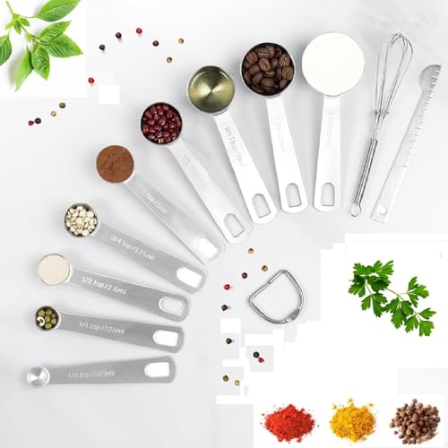 Messlöffel Set, 11 Stück Edelstahl Gewürzlöffel Esslöffel Dosierlöffel Teelöffel Set Mit Schneebesen Und Messlineal, Stapelbar Cup Messbecher Klein Löffel Messset Zum Backen, Kochen, Küche Messlöffel Set, 11 Stück Edelstahl Gewürzlöffel Esslöffel Dosierlöffel Teelöffel Set Mit Schneebesen Und Messlineal, Stapelbar Cup Messbecher Klein Löffel Messset Zum Backen, Kochen, Küche von FYBlossom
