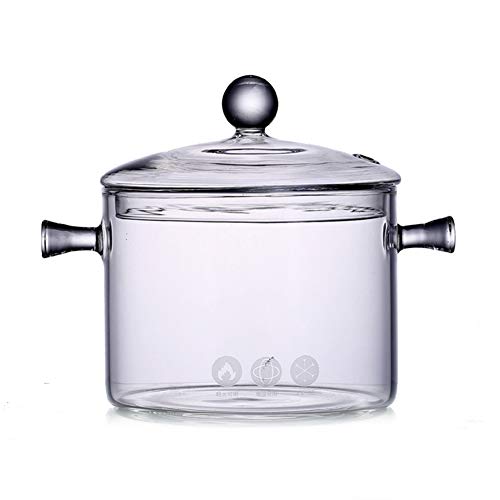 Mini Glas Kochtopf Mit Deckel, 1350ML Hohe Borosilikatglas Kochtopf Stockpot Schüssel Mit Doppeltem Griff, Multifunktionales Klar Hitzebeständig Suppentopf Glaskocher Für Home Küche Restaurant von FYBlossom