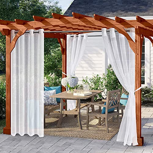 Outdoor Vorhang Transparent Wetterfest Mit Ösen, 2 Stück Outdoorvorhänge Sonnenschutz Winddicht Ösenvorhänge Transparent Außenvorhang, Gardinen Weiss Vorhang Für Außenbereich, Terrasse, Pavillon von FYBlossom