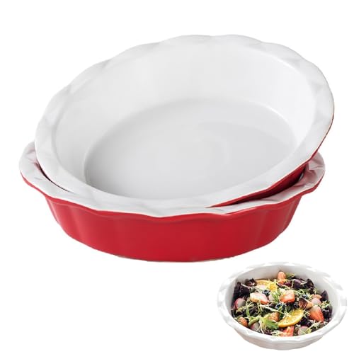 Porzellan Quiche-Form Backform, 2er Tarteform Keramik Auflaufform Rund Pie Form Obstkuchenform, 9 Zoll Wiederverwendbare Kuchenform Mit Gekräuseltem Rand Für Torten, Pizza, Apfelkuchen, Quiche (Rot) Porzellan Quiche-Form Backform, 2er Tarteform Keramik Auflaufform Rund Pie Form Obstkuchenform, 9 Zoll Wiederverwendbare Kuchenform Mit Gekräuseltem Rand Für Torten, Pizza, Apfelkuchen, Quiche (Rot) von FYBlossom