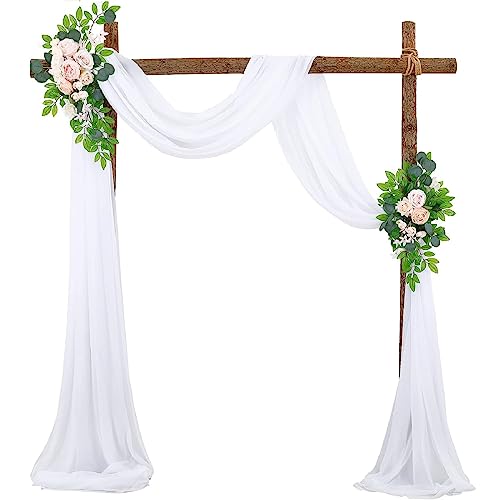 Querbehang Freihanddeko Weiß Hochzeit Vorhang Deko, 70x550cm Tüll Hochzeitsbogen Vorhang Tischläufer Aus Transparent Chiffon, Weiss Gardinen Dekoschals Vorhang Für Hochzeit Party Fenster Deko, 2 Stück von FYBlossom